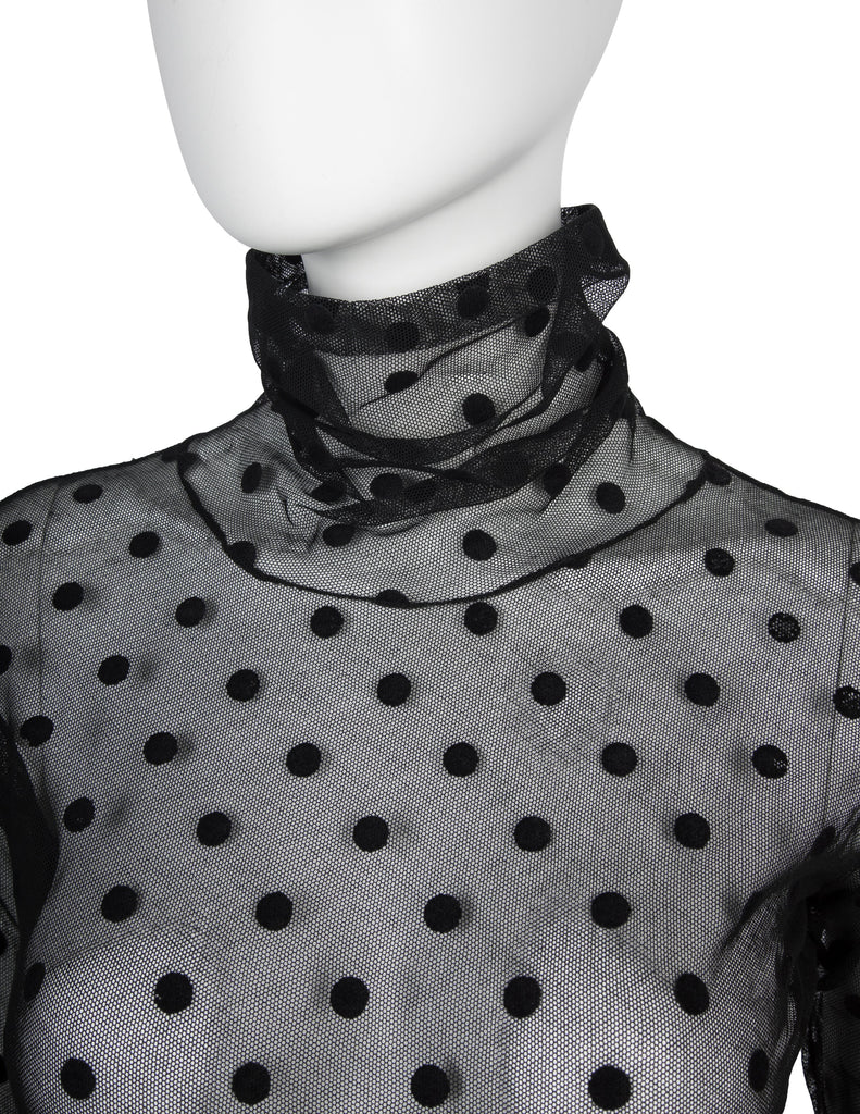 Romeo Gigli Vintage AW 1991 Sheer Black Stretch Mesh Polka Dot Top