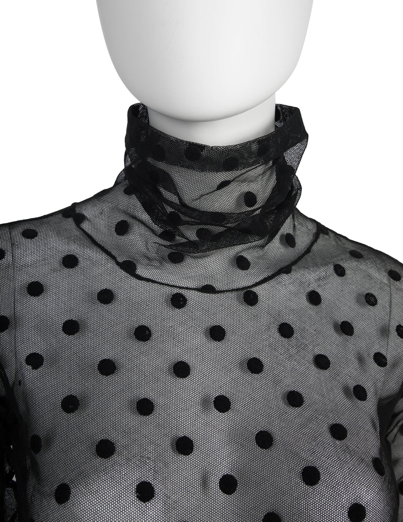 Romeo Gigli Vintage AW 1991 Sheer Black Stretch Mesh Polka Dot Top