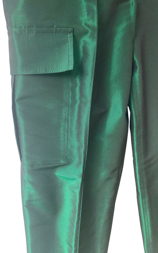 Vintage Chanel 96A Runway Iridescent Green Cargo Army Pants Trousers FR 34/36