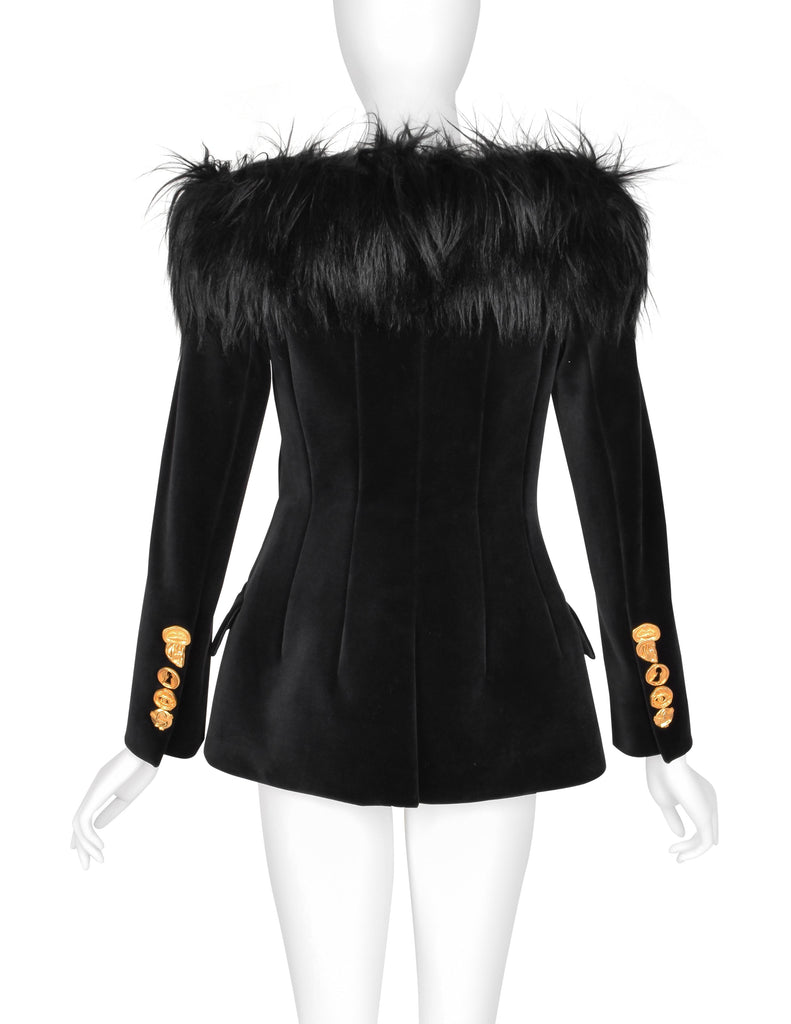 Schiaparelli by Daniel Roseberry AW 2023 Black Velvet and Goat Off The Shoulder Jacket