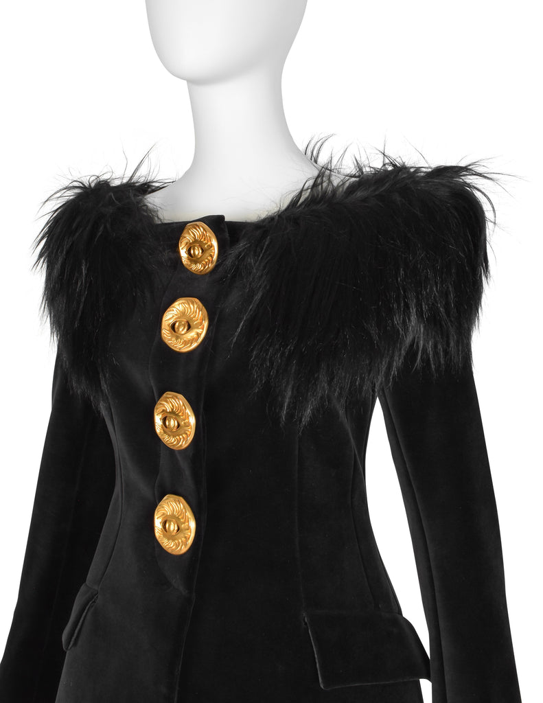 Schiaparelli by Daniel Roseberry AW 2023 Black Velvet and Goat Off The Shoulder Jacket