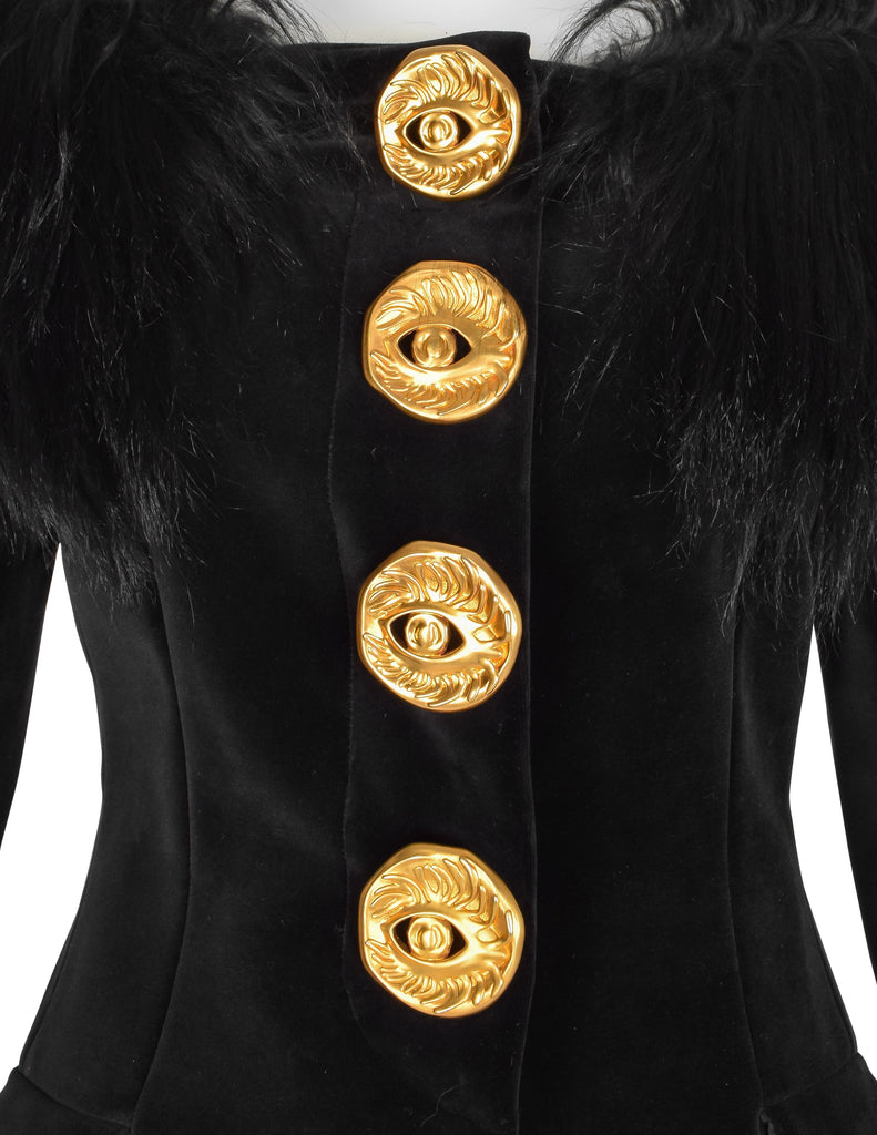Schiaparelli by Daniel Roseberry AW 2023 Black Velvet and Goat Off The Shoulder Jacket