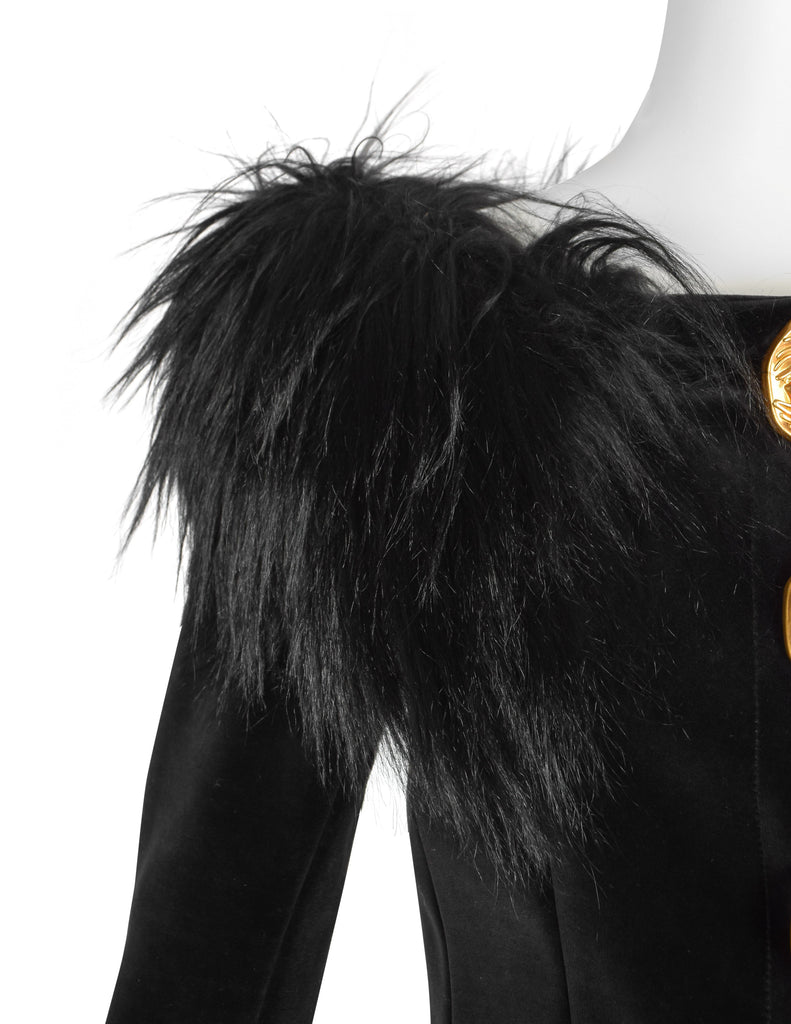 Schiaparelli by Daniel Roseberry AW 2023 Black Velvet and Goat Off The Shoulder Jacket