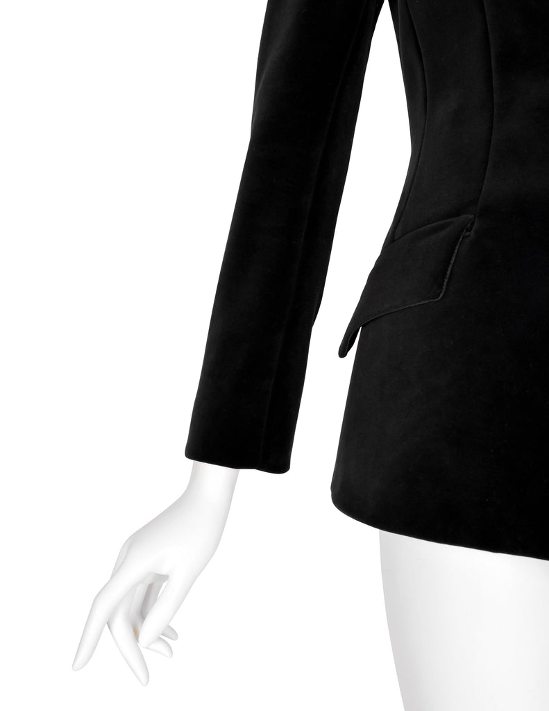 Schiaparelli by Daniel Roseberry AW 2023 Black Velvet and Goat Off The Shoulder Jacket