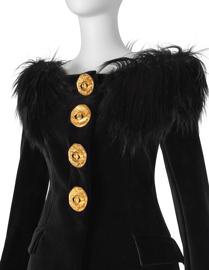 Schiaparelli by Daniel Roseberry AW 2023 Black Velvet and Goat Off The Shoulder Jacket