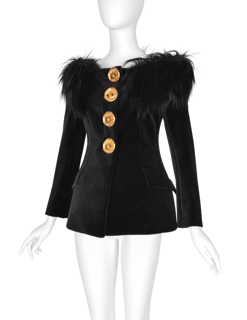 Schiaparelli by Daniel Roseberry AW 2023 Black Velvet and Goat Off The Shoulder Jacket