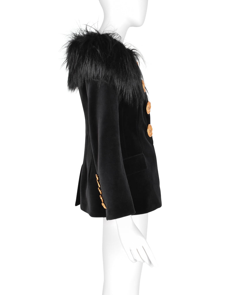 Schiaparelli by Daniel Roseberry AW 2023 Black Velvet and Goat Off The Shoulder Jacket