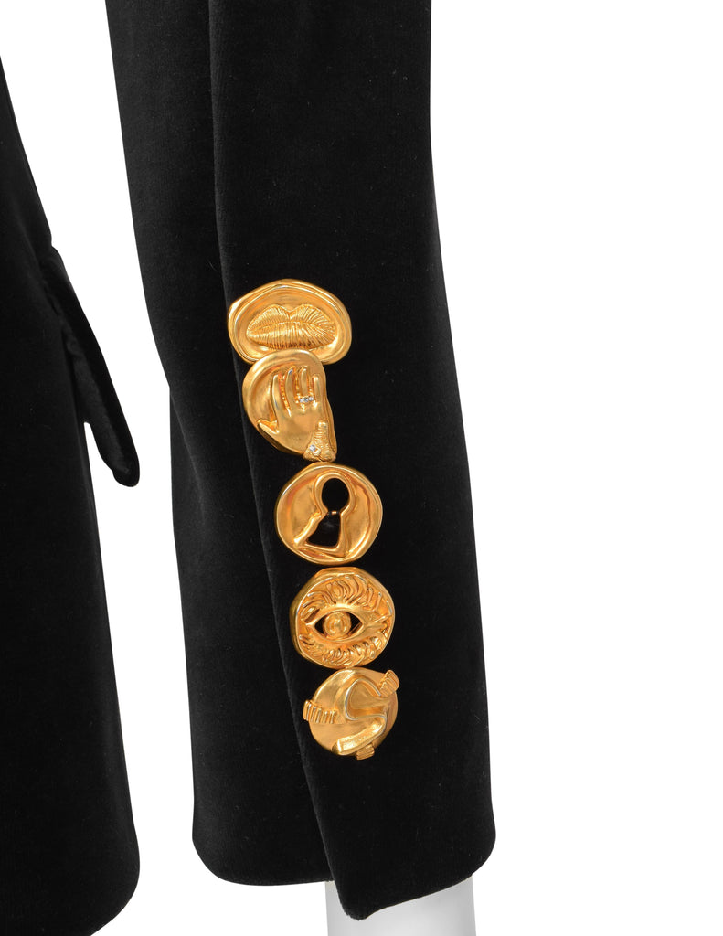 Schiaparelli by Daniel Roseberry AW 2023 Black Velvet and Goat Off The Shoulder Jacket
