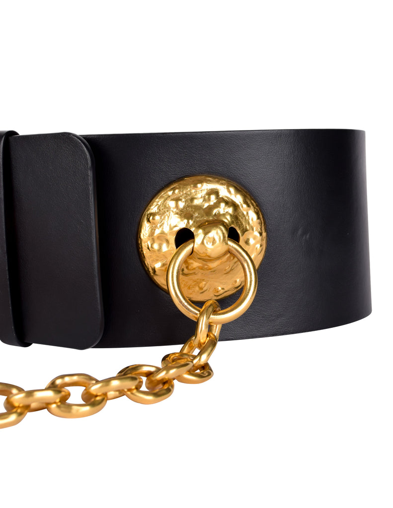 Schiaparelli SS 2022 Surrealist Golden Nipples Black Leather Wide Waist Belt