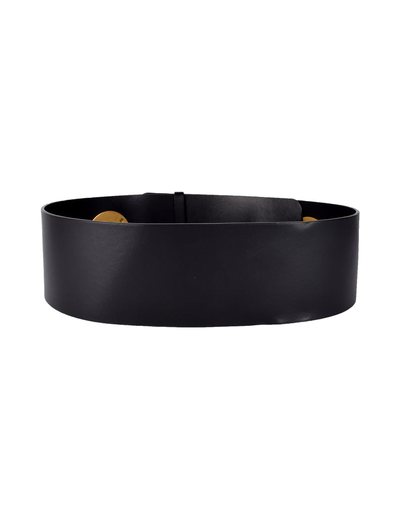 Schiaparelli SS 2022 Surrealist Golden Nipples Black Leather Wide Waist Belt