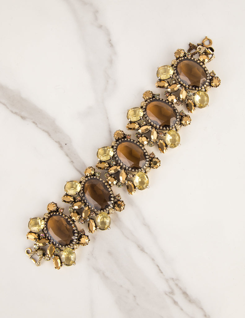Schiaparelli Vintage 1950s Golden Brown and Yellow Rhinestone Bracelet
