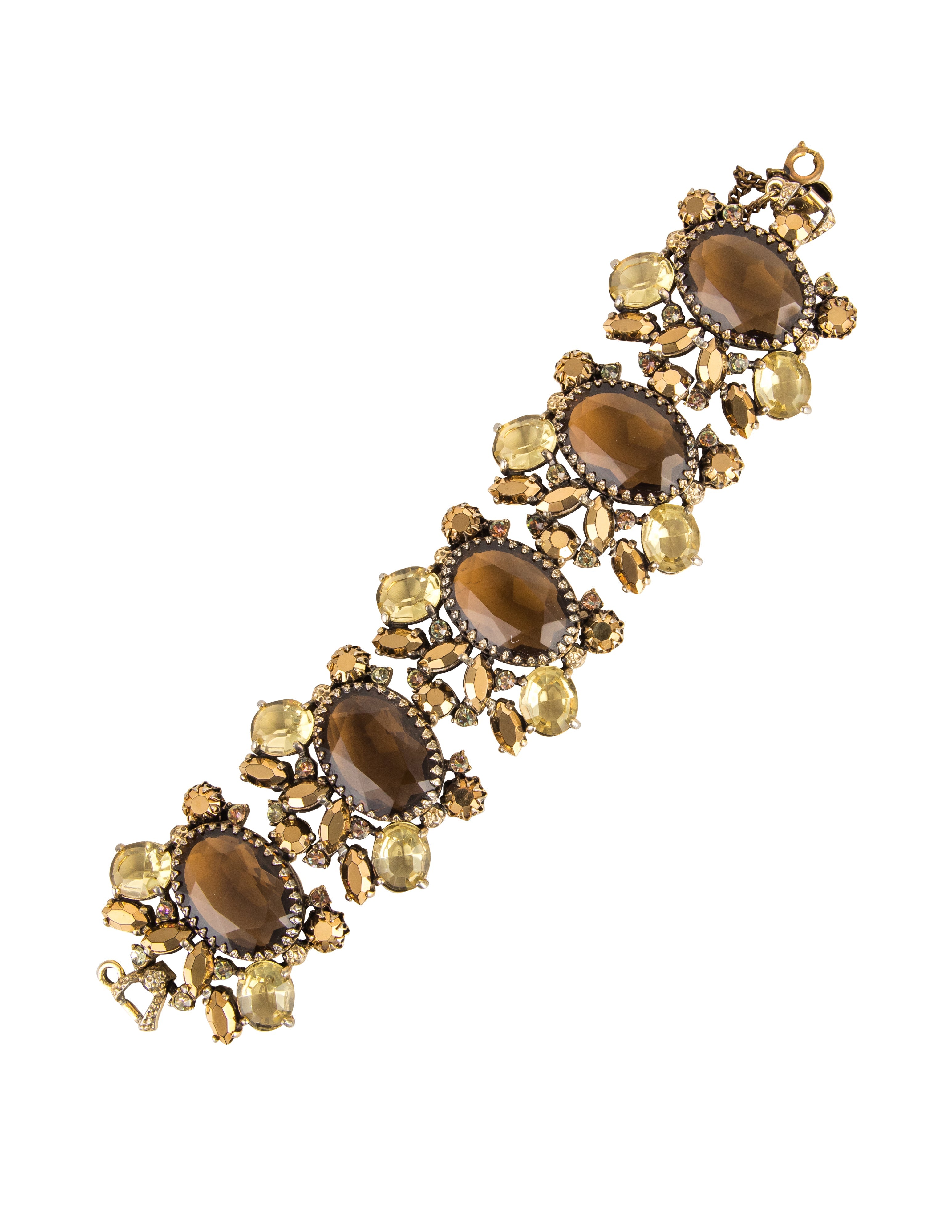Schiaparelli Vintage 1950s Golden Brown and Yellow Rhinestone Bracelet