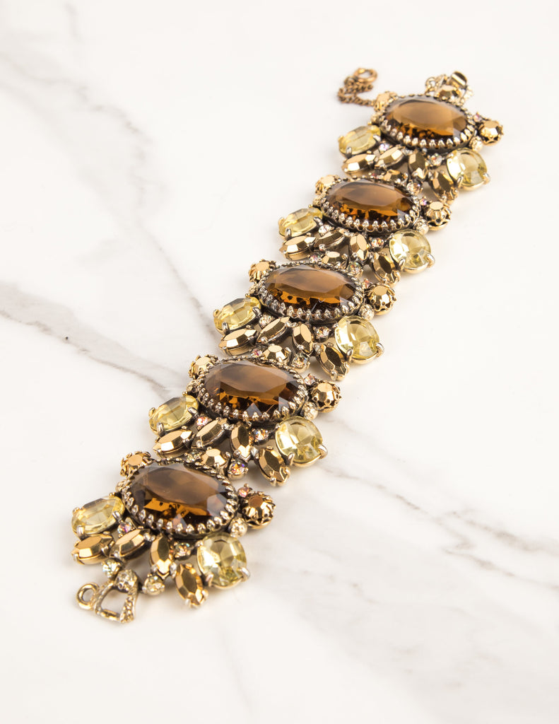 Schiaparelli Vintage 1950s Golden Brown and Yellow Rhinestone Bracelet