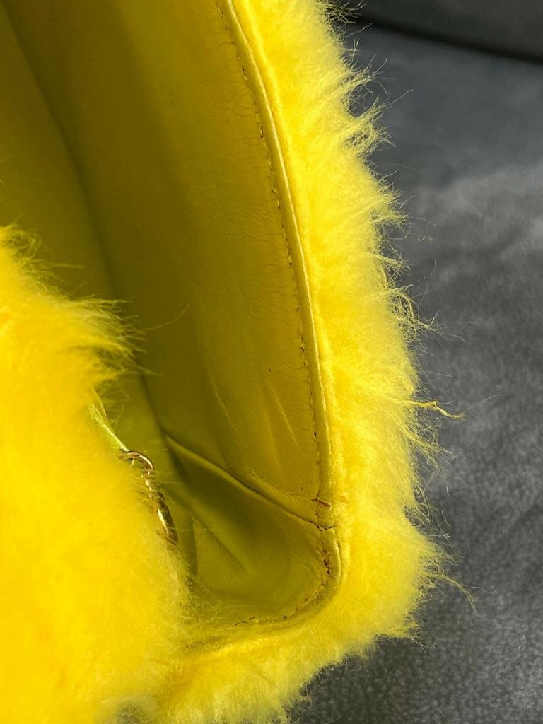 Chanel 1994 Vintage Yellow Faux Fur Kelly Bag