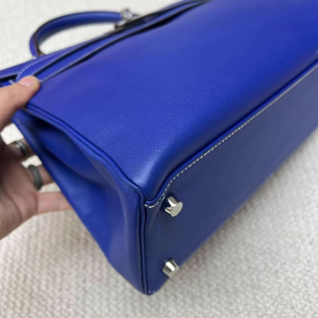 Hermès Kelly 32 Blue Electric Epsom Leather Palladium Hardware