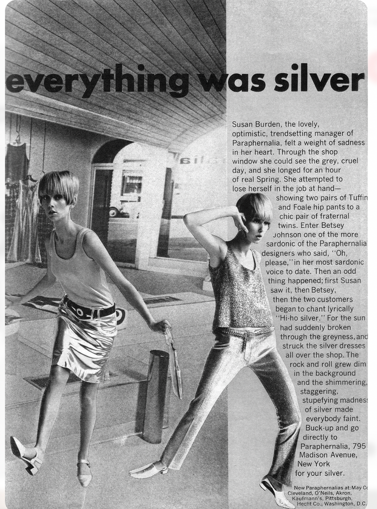 Paraphernalia by Betsey Johnson Vintage 1960s Studded Metallic Silver Mod Mini Skirt