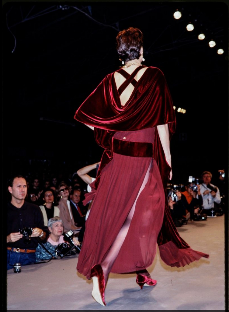 Chanel Vintage AW 1989 Black Pleated Silk and Velvet Gown with Matching Shawl