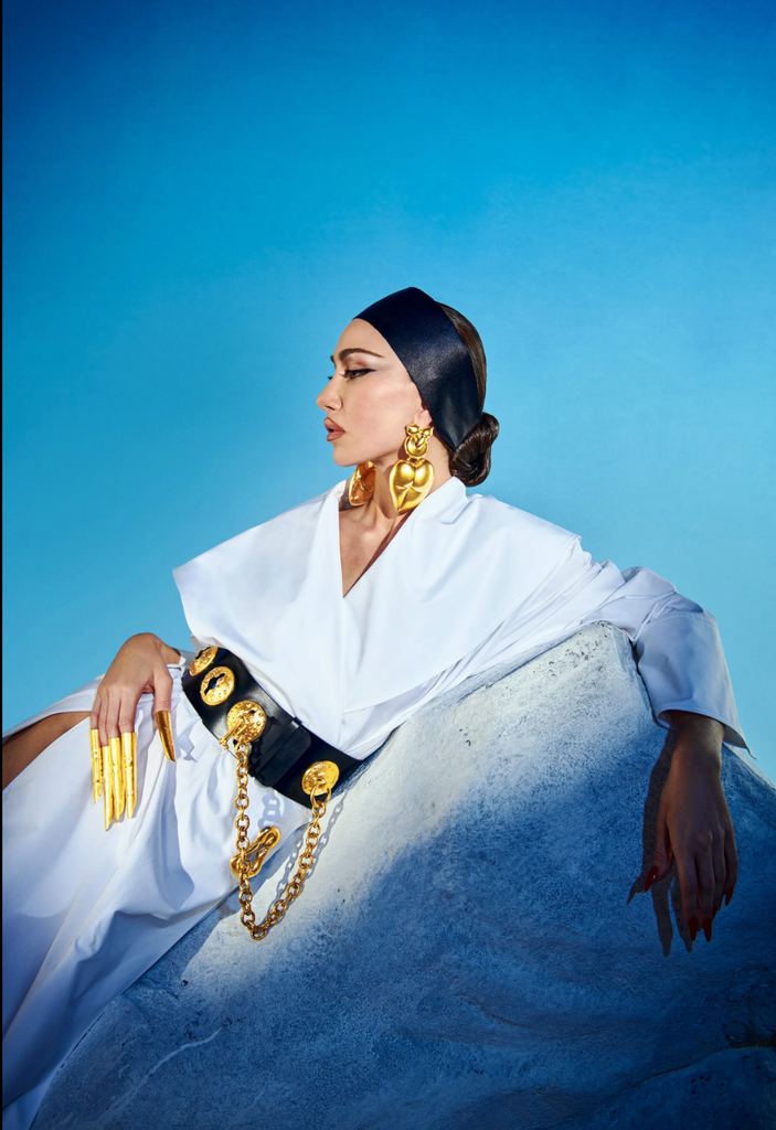 Schiaparelli SS 2022 Surrealist Golden Nipples Black Leather Wide Waist Belt