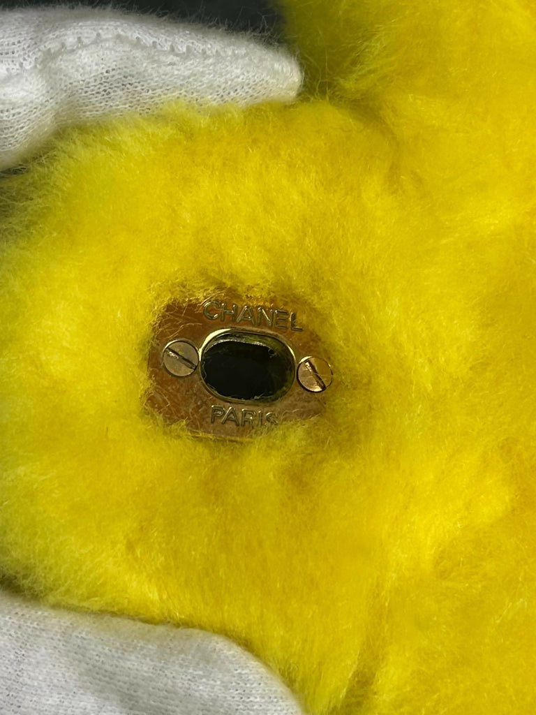 Chanel 1994 Vintage Yellow Faux Fur Kelly Bag