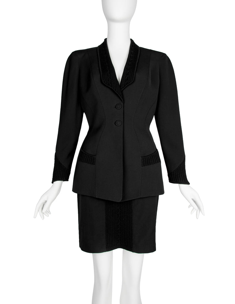 Thierry Mugler Vintage AW 1998 Knit Detailed Black Skirt Suit