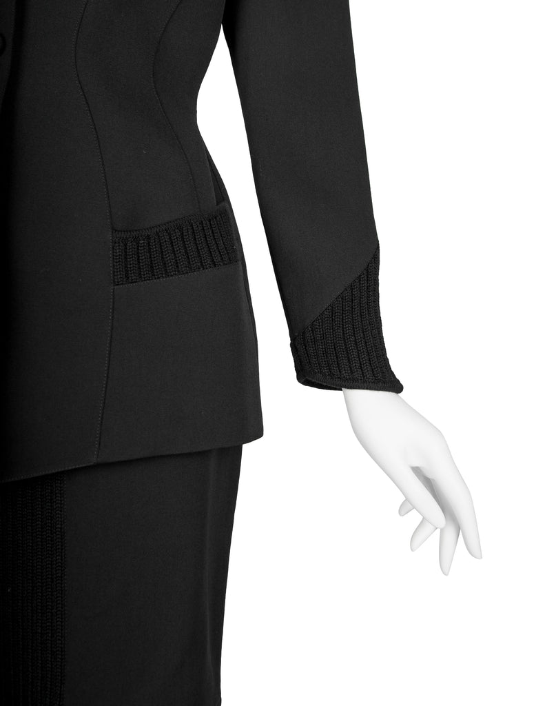 Thierry Mugler Vintage AW 1998 Knit Detailed Black Skirt Suit