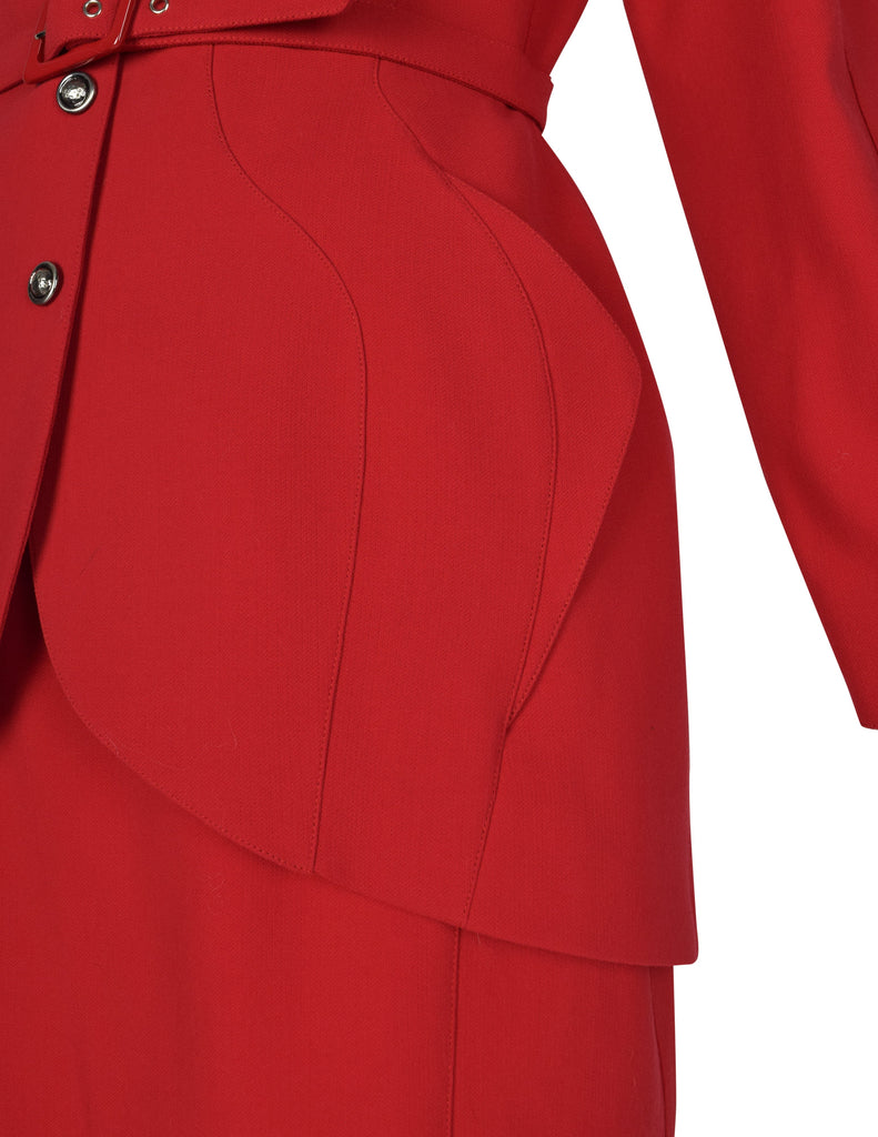 Thierry Mugler Vintage Red Wool Gabardine Jacket Skirt Two Piece Suit