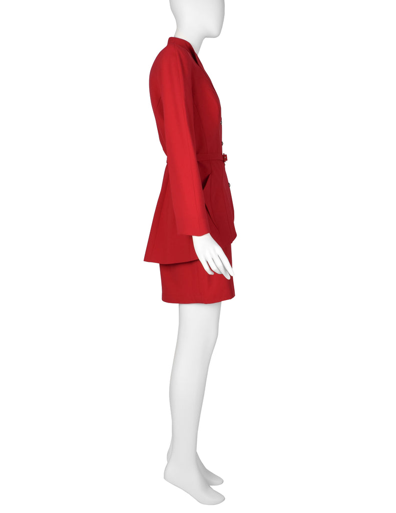 Thierry Mugler Vintage Red Wool Gabardine Jacket Skirt Two Piece Suit