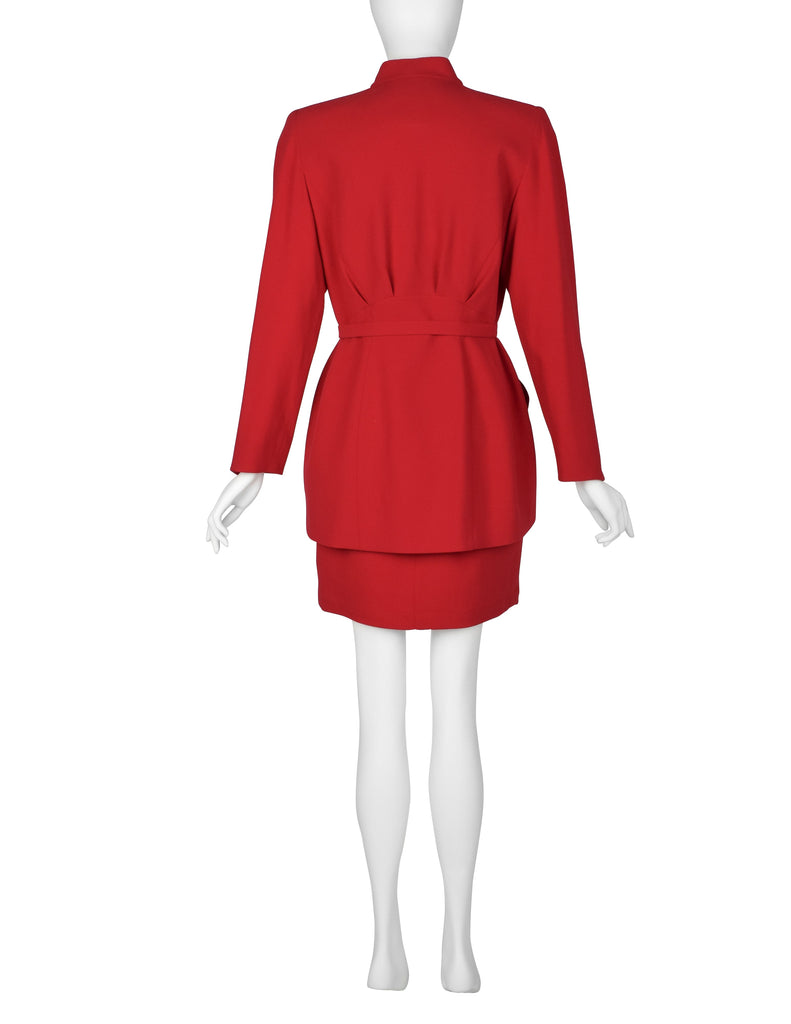 Thierry Mugler Vintage Red Wool Gabardine Jacket Skirt Two Piece Suit