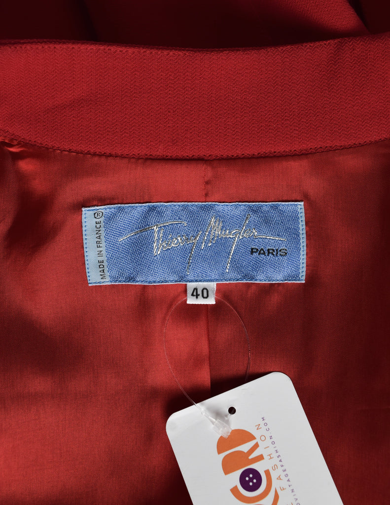 Thierry Mugler Vintage Red Wool Gabardine Jacket Skirt Two Piece Suit