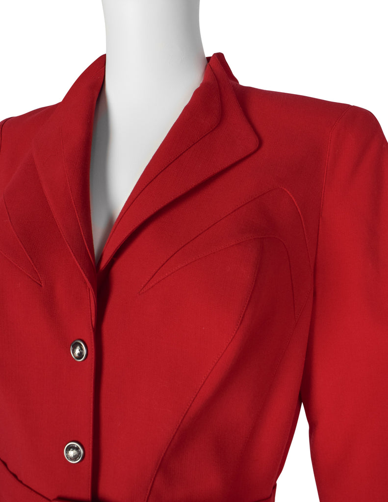 Thierry Mugler Vintage Red Wool Gabardine Jacket Skirt Two Piece Suit