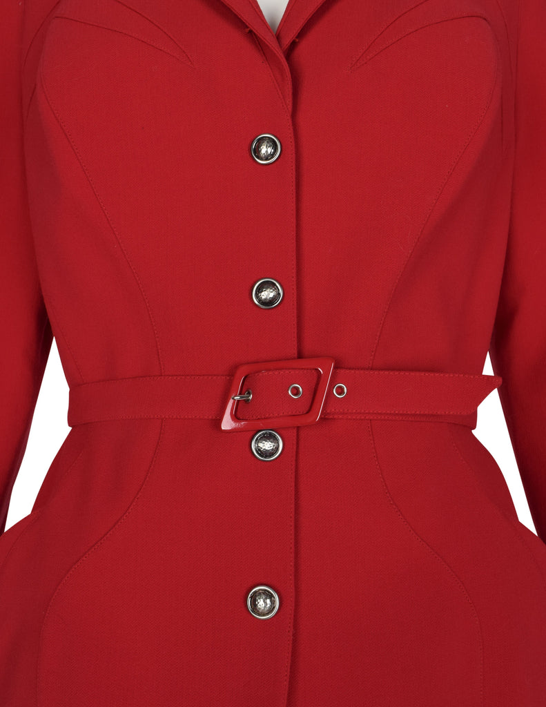 Thierry Mugler Vintage Red Wool Gabardine Jacket Skirt Two Piece Suit