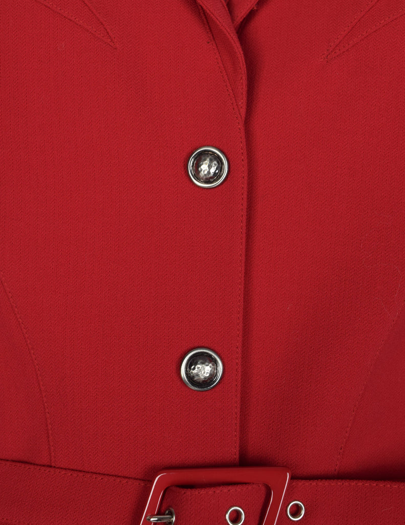 Thierry Mugler Vintage Red Wool Gabardine Jacket Skirt Two Piece Suit