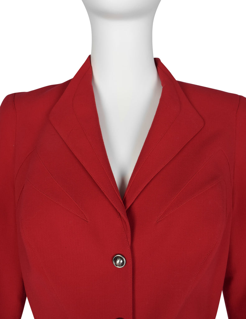 Thierry Mugler Vintage Red Wool Gabardine Jacket Skirt Two Piece Suit
