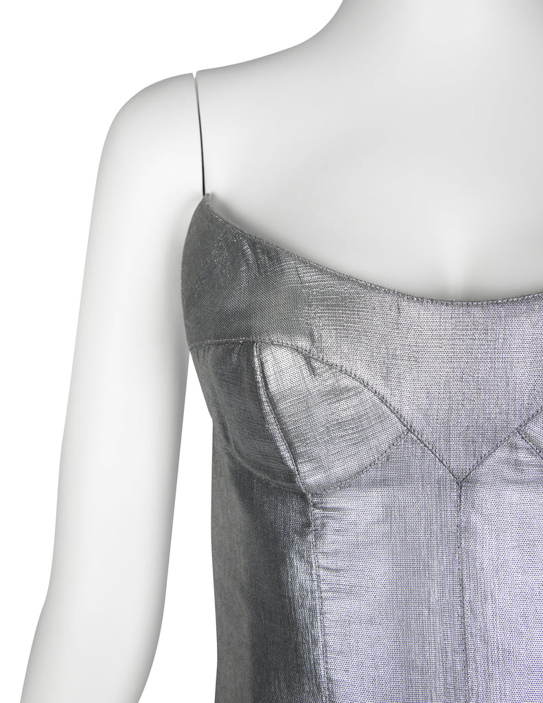 Thierry Mugler Couture Vintage Metallic Silver Pointed Bust Mini Dress