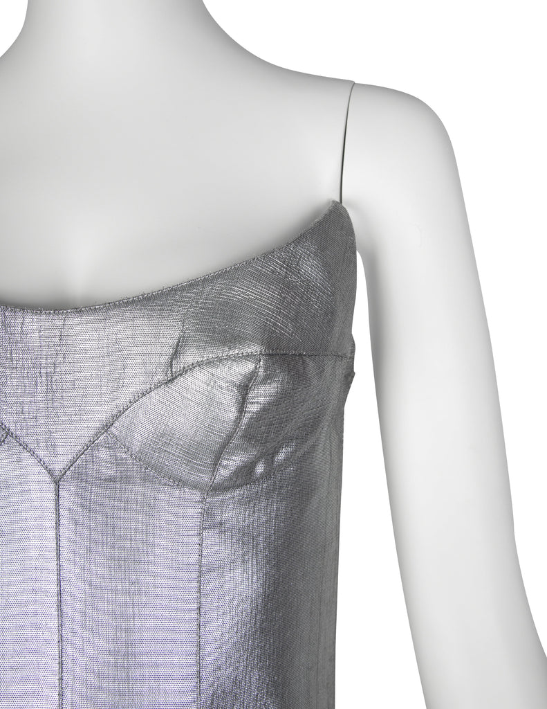 Thierry Mugler Couture Vintage Metallic Silver Pointed Bust Mini Dress