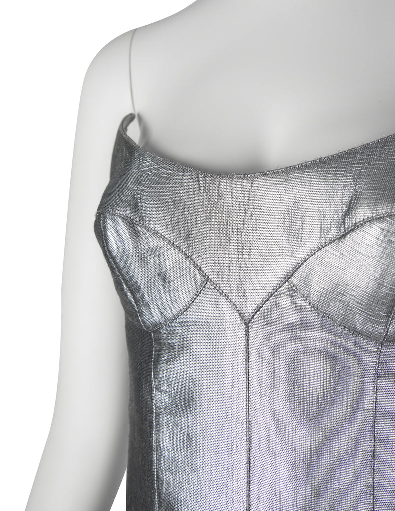 Thierry Mugler Couture Vintage Metallic Silver Pointed Bust Mini Dress