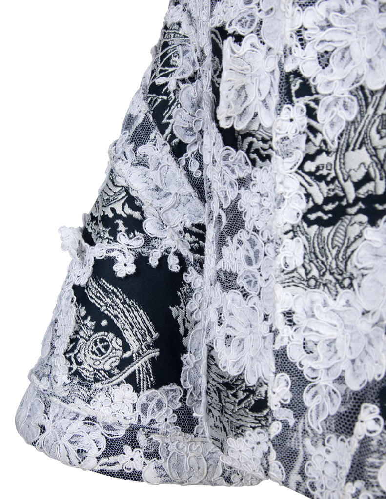 Thom Browne Rare SS 2014 Deepest Blue Ship Damask and White Lace Structured Skirt