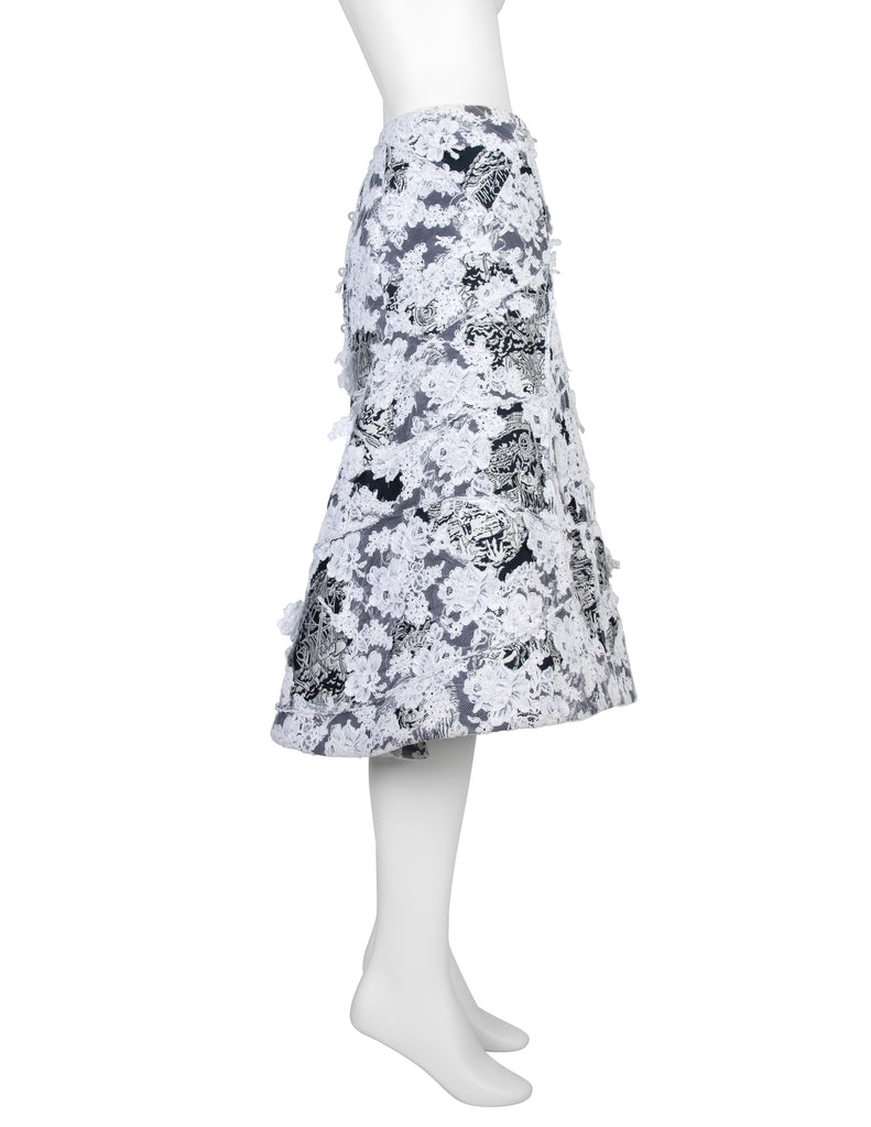 Thom Browne Rare SS 2014 Deepest Blue Ship Damask and White Lace Structured Skirt