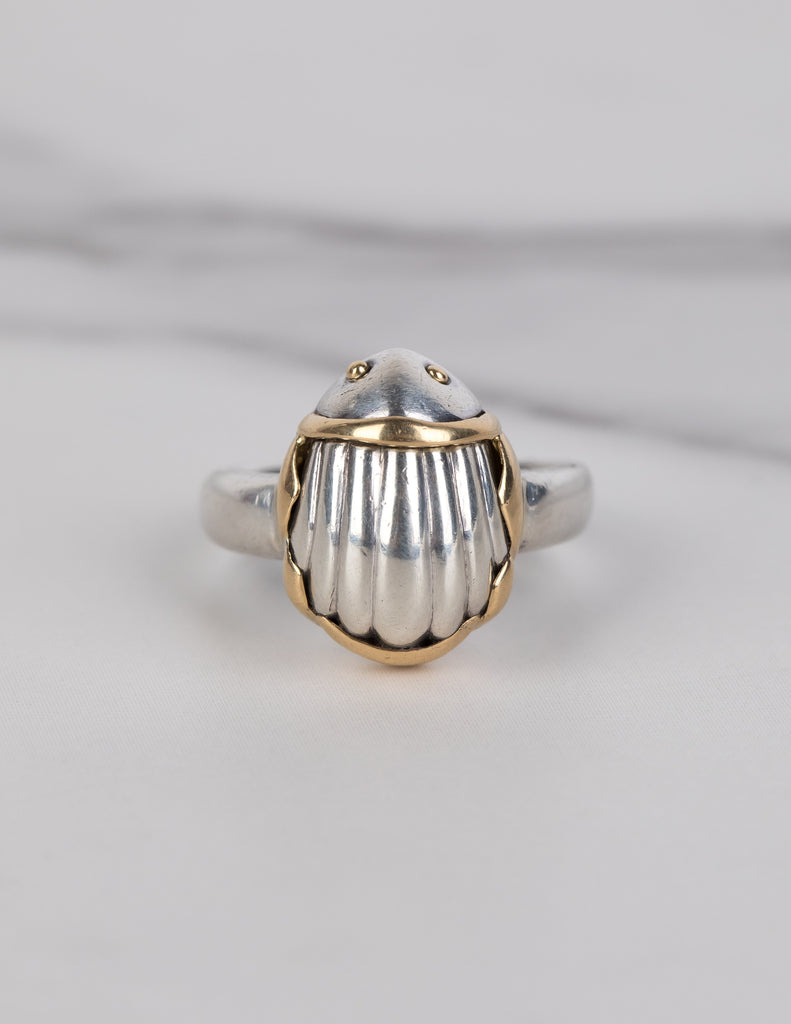 Tiffany & Co. Vintage 1993 Sterling Silver and 18k Gold Scarab Ring