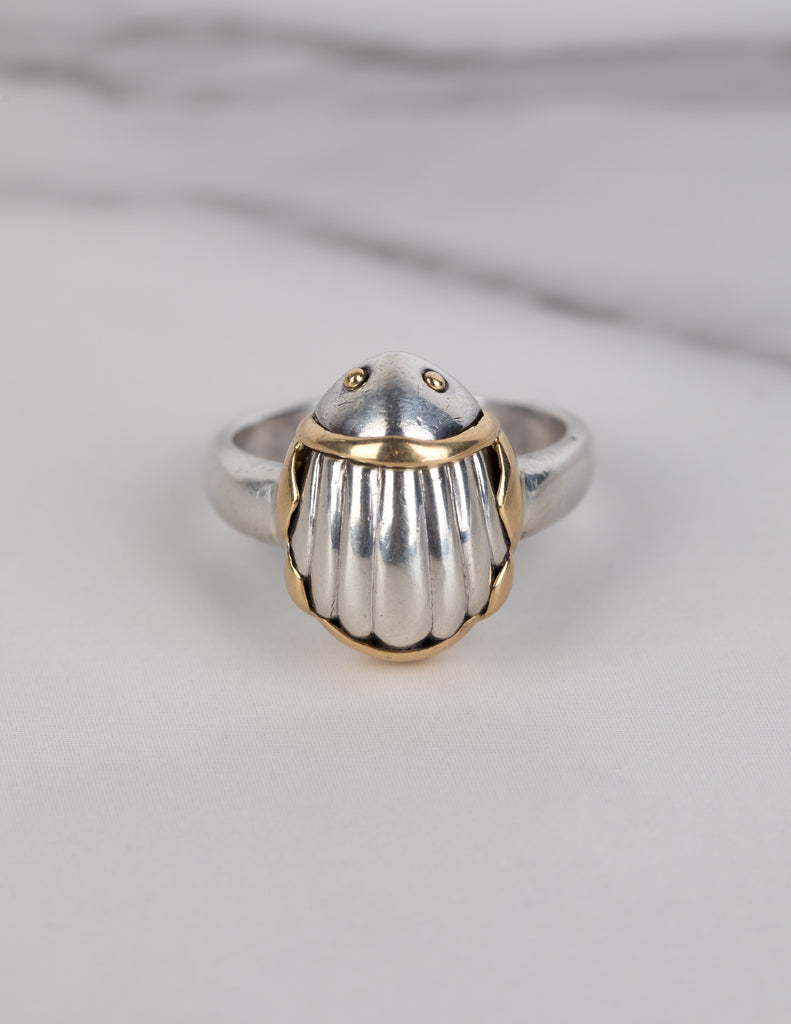 Tiffany & Co. Vintage 1993 Sterling Silver and 18k Gold Scarab Ring