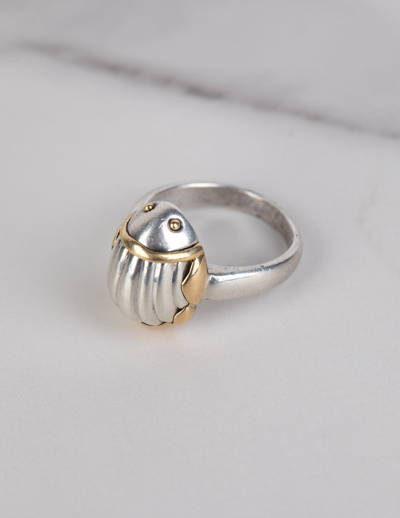 Tiffany & Co. Vintage 1993 Sterling Silver and 18k Gold Scarab Ring