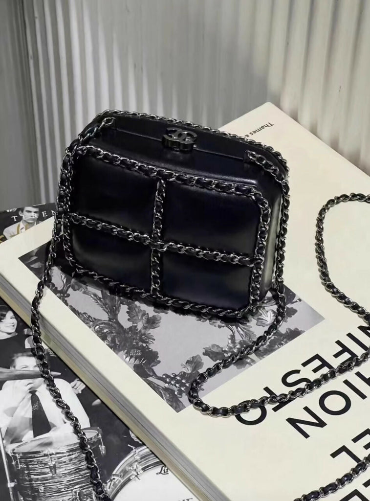 Chanel 2011 limited edition lambskin black and silver clutch minaudière