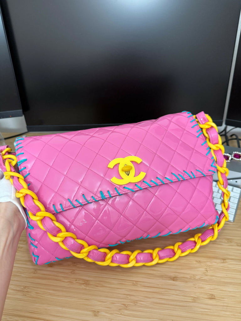 Chanel 1994 Vintage Pink Vinyl Jumbo Flap Bag