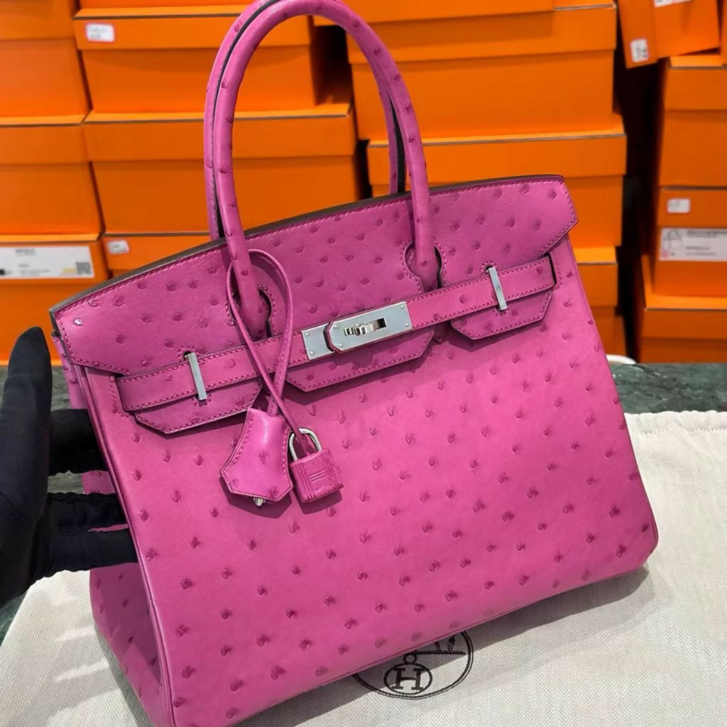 Hermès Birkin 30 Ostrich Rose Pourpre Leather Palladium Hardware