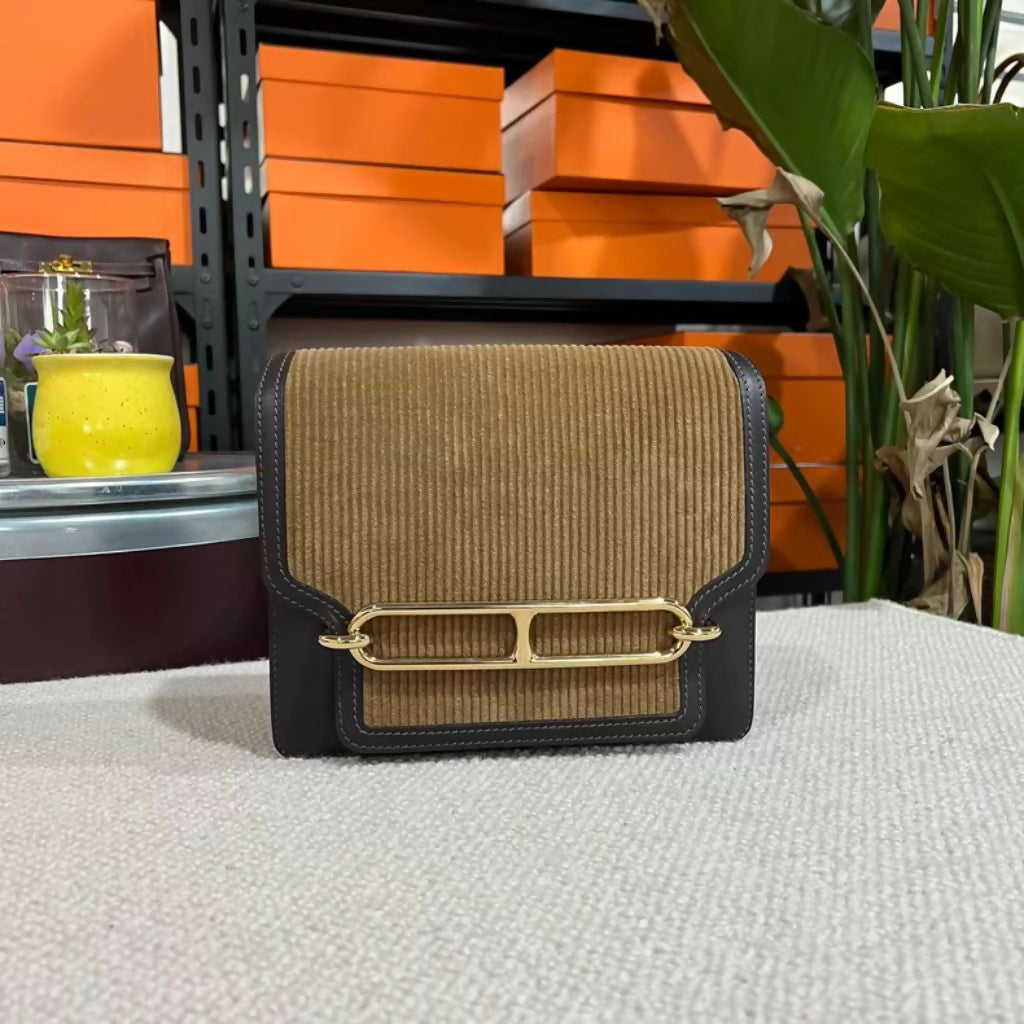 HERMES Velours Cotele Swift Sac Roulis 23 Tabac Camel Ebene