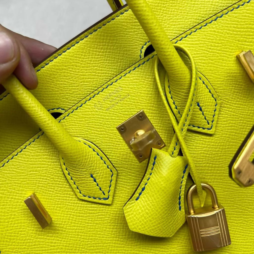 Hermès Birkin 25 Lime Yellow Sellier Epsom Leather Brushed Gold Hardware