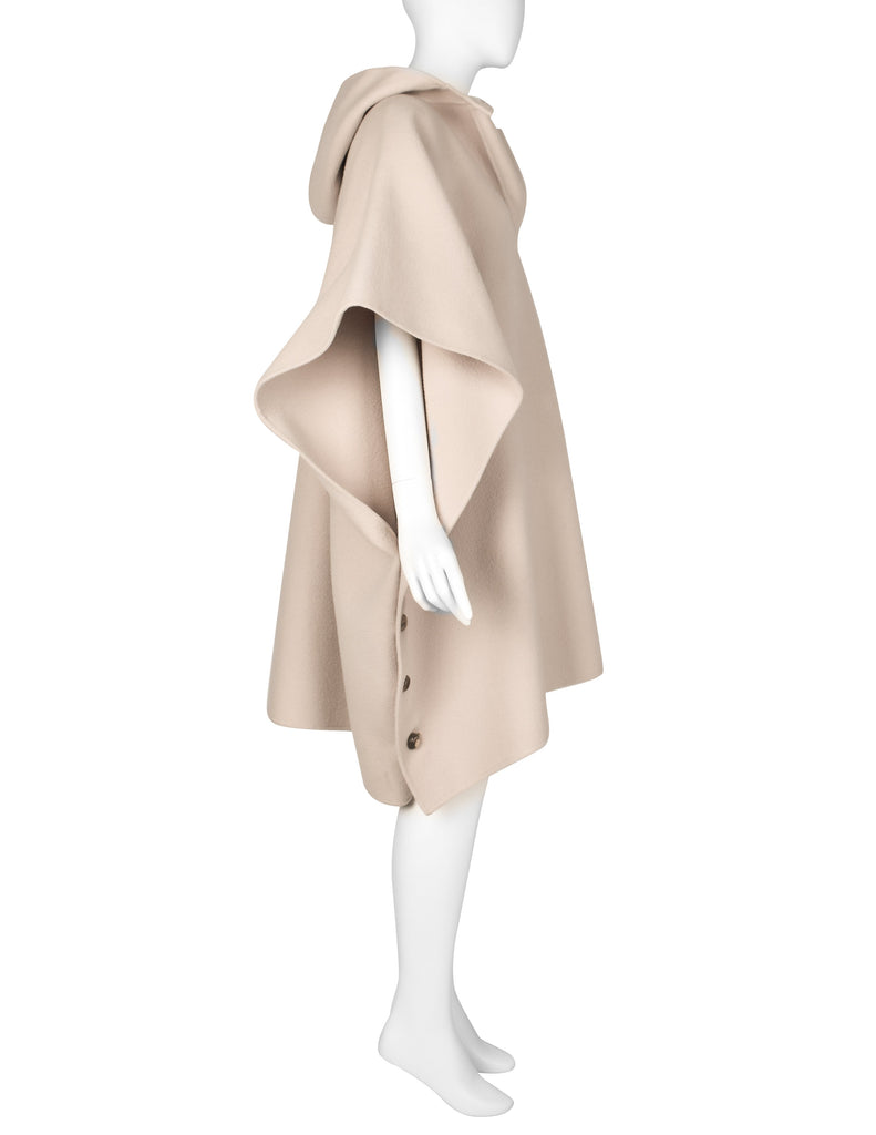Valentino Vintage 1970s Oatmeal Wool Hooded Cape