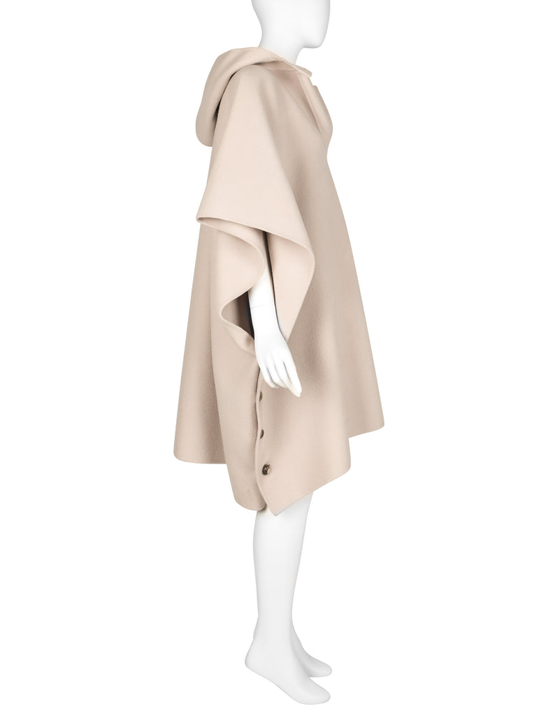Valentino Vintage 1970s Oatmeal Wool Hooded Cape