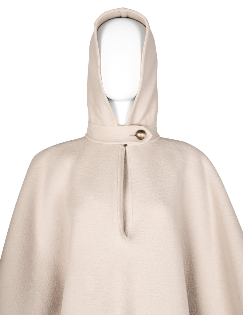 Valentino Vintage 1970s Oatmeal Wool Hooded Cape