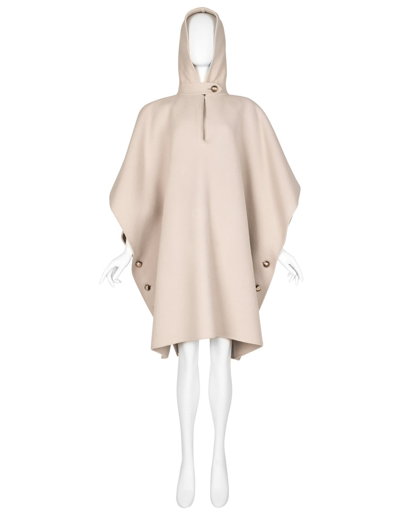Valentino Vintage 1970s Oatmeal Wool Hooded Cape